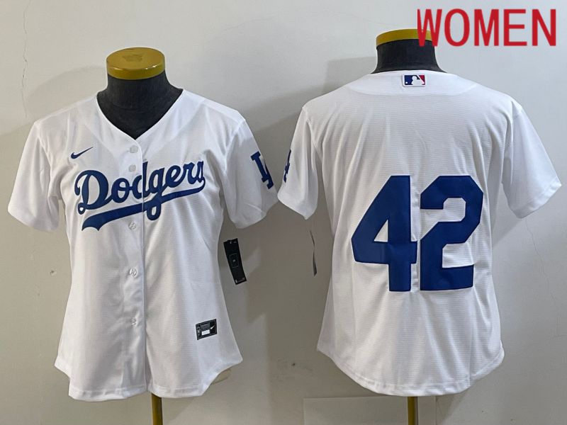 Women Los Angeles Dodgers #42 Robinson White 2024 Nike MLB Jersey style 2